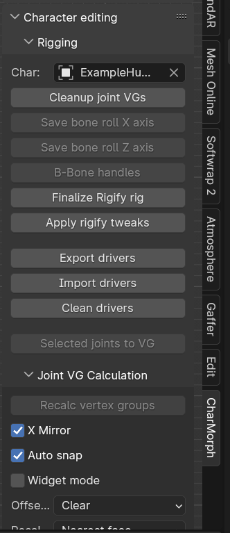 Image of Charmorph's rigging menu.