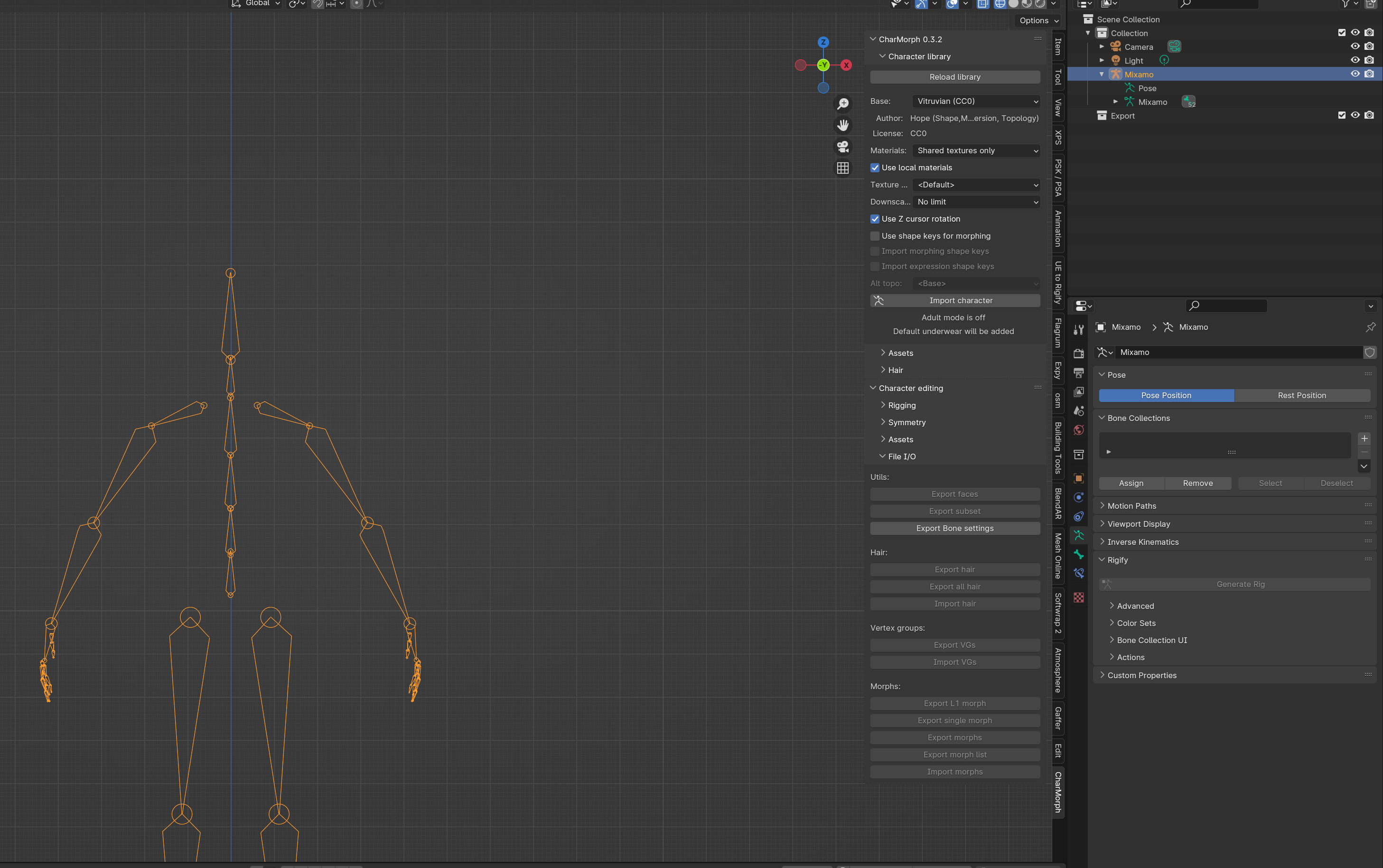 Image of Blender with a renamed armature.